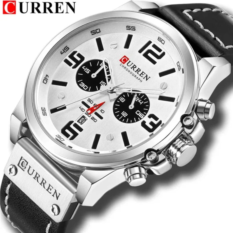 CURREN 8314 Men's Business Leather Strap Quartz Wristwatch, Waterproof Calendar Casual 6-Hand Quartz Watch