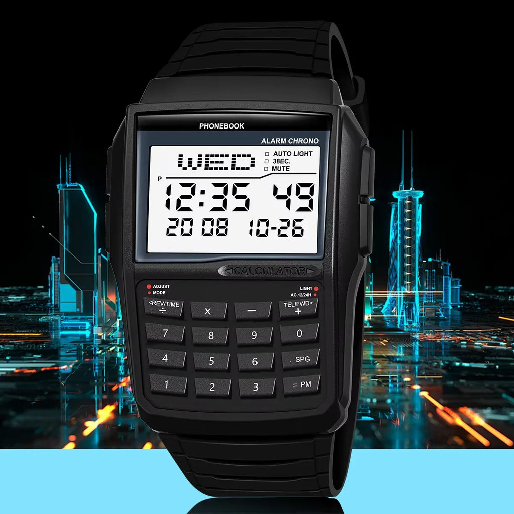 Multifunctional Men's Calculator Watch Fashion Luxury LED Electronic Watch Digital Sports  Watch Computer Style