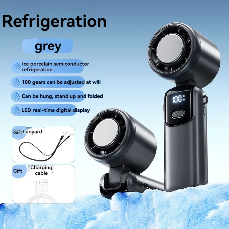 JPNPL 4000mAh Hanging Ice Pack Handheld High-speed Fan Folding 100 Speed Infinitely Adjustable Fan Portable For Outdoor Neck
