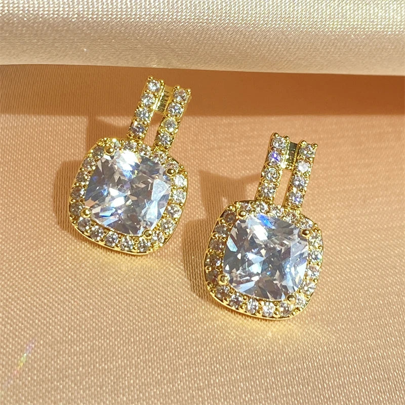 Fashion Hollow Square Cubic Zirconia Earrings For Women Gold Silver Color Copper Metal Geometric Earrings Party Everyday Jewelry