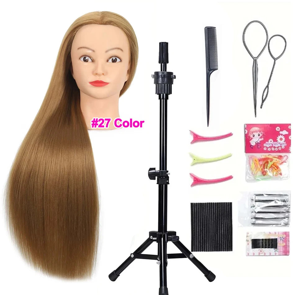 Realistic Mannequin Head With Synthetic Hair Versatile Beauty Training Aid For Hairstylist Makeup Practice Headdoll With Stand