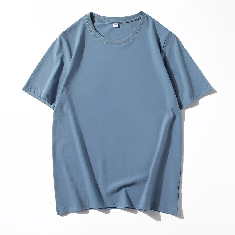 Men's Solid Color Round Neck Cotton Short Sleeved T-shirt Summer Comfortable Top