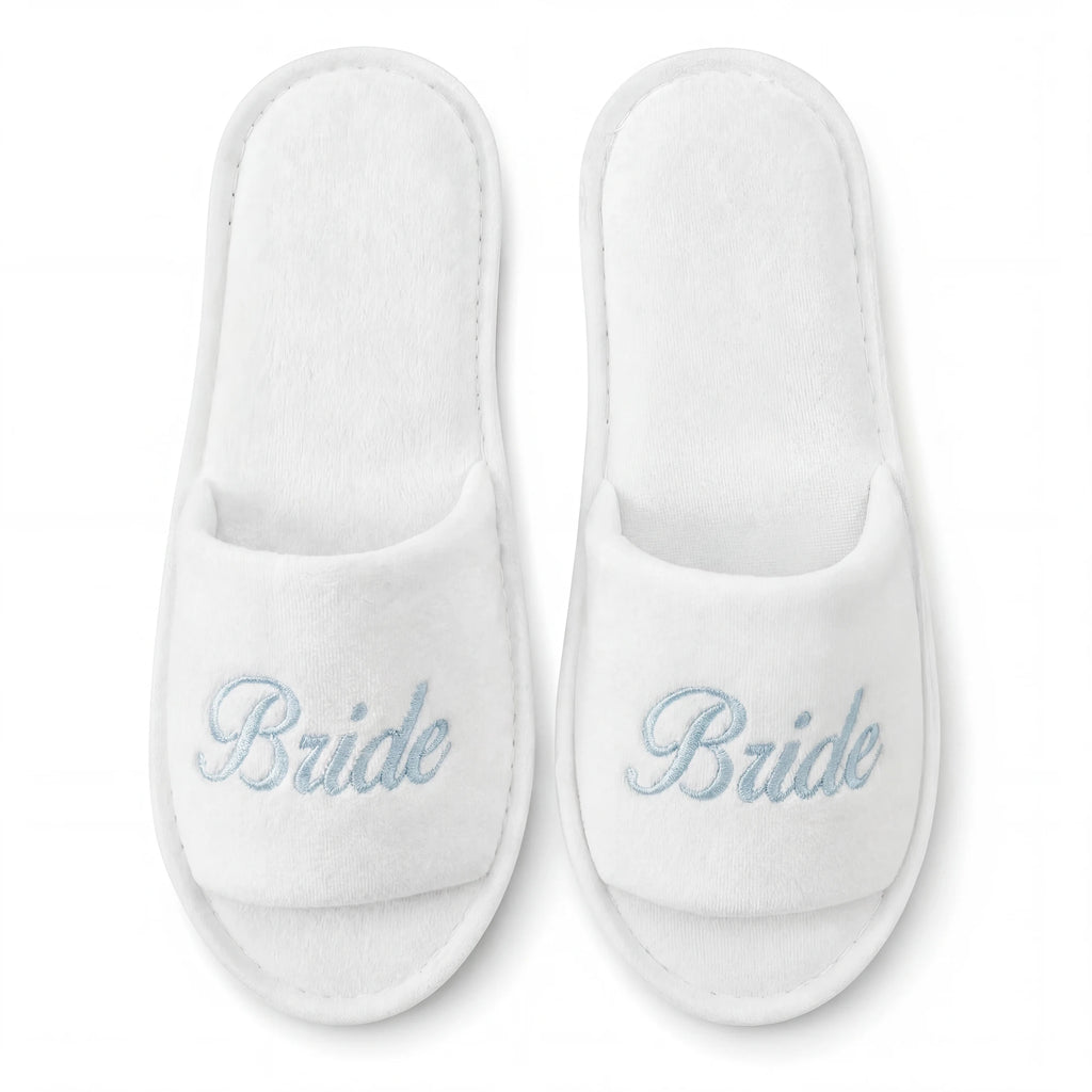 Bride & Bridesmaid, Wedding Party Guests Home Slip On Shoes Bridal Party Slippers Open-toe With Golden, Mint Green and Pink