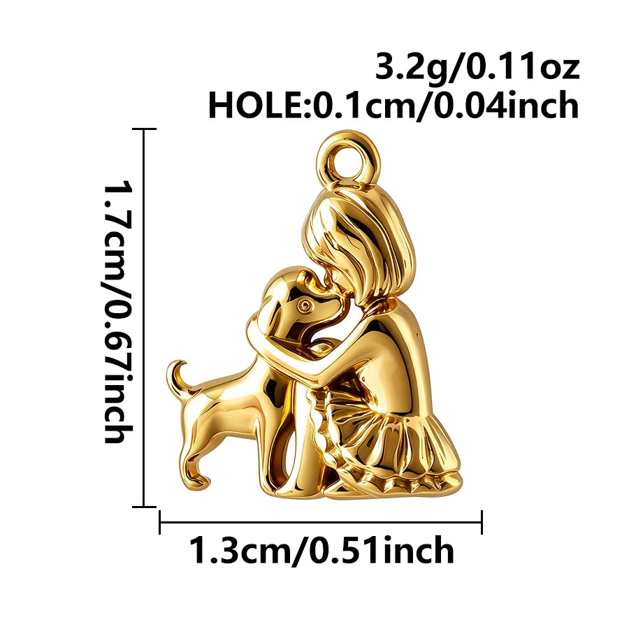 5pcs Lovely Animal Series Pendant Dog Bird Gold Plated 3D Stainless Steel Charms For DIY Jewelry Accessory in Furnace Waterproof