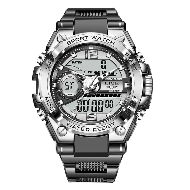 LIGE Men Military Watch Digital 50m Waterproof Wristwatch LED Quartz Clock Sport Watch Male Big Watches Men Relogios Masculino