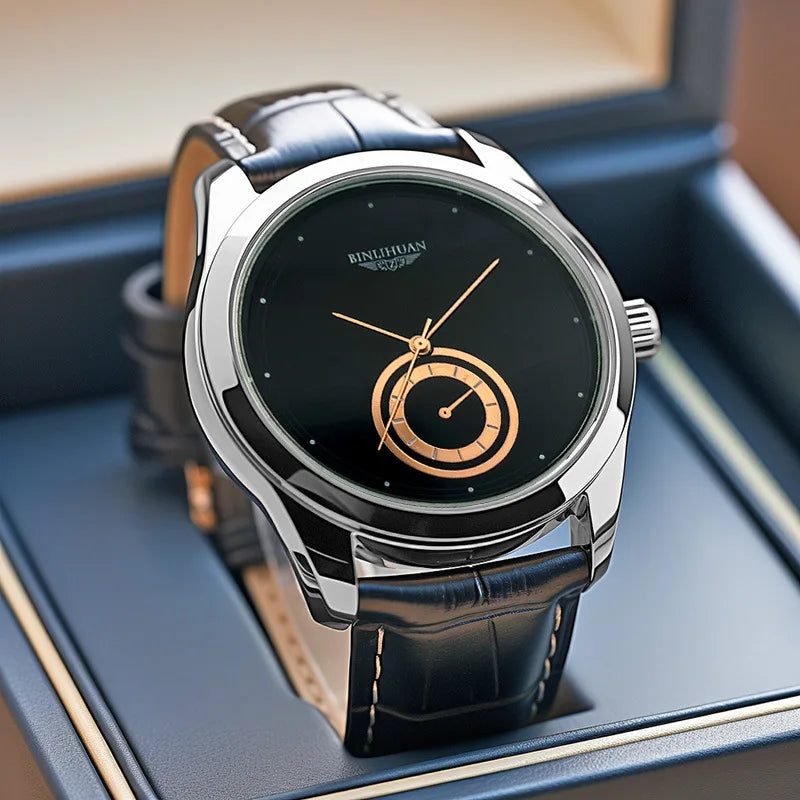 Men's quartz watch with large dial and men's minimalist belt watch