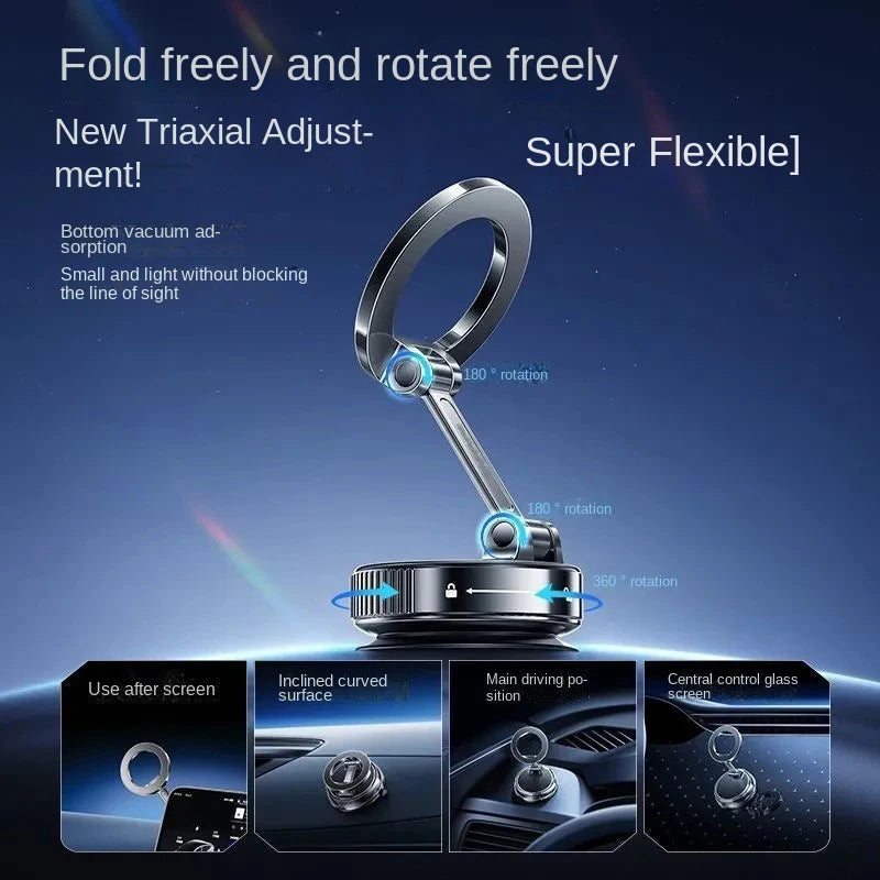 Upgraded Foldable Magnetic Car Phone Holder – N52 Magnet, 360° Rotatable, Dashboard Suction Cup, ABS, with Wrench & Mount Pad