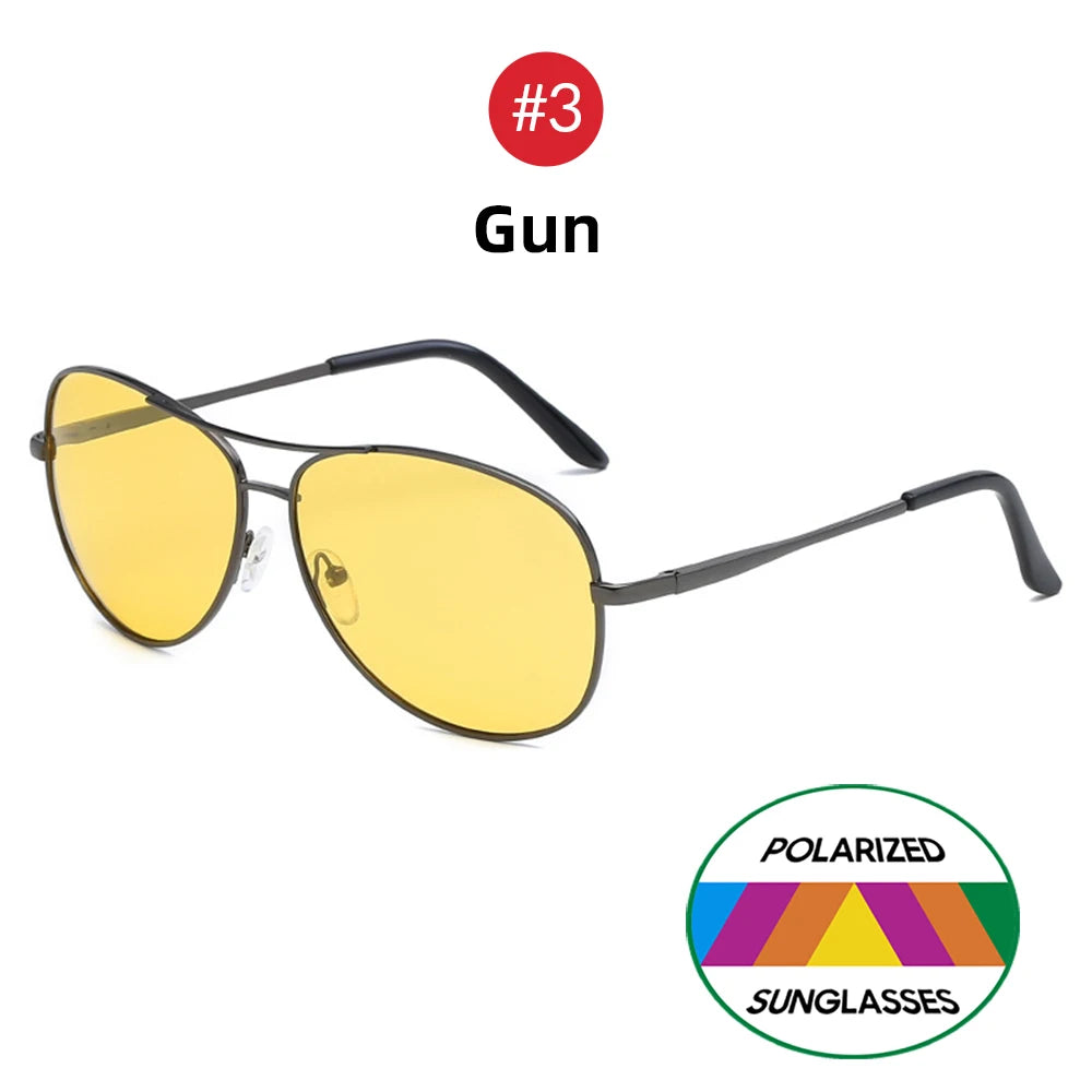 VIVIBEE Metal Aviation Night Vision Glasses for Men Driving Yellow Polarized UV400 Lens Pilot Goggles Nightvision Sunglasses