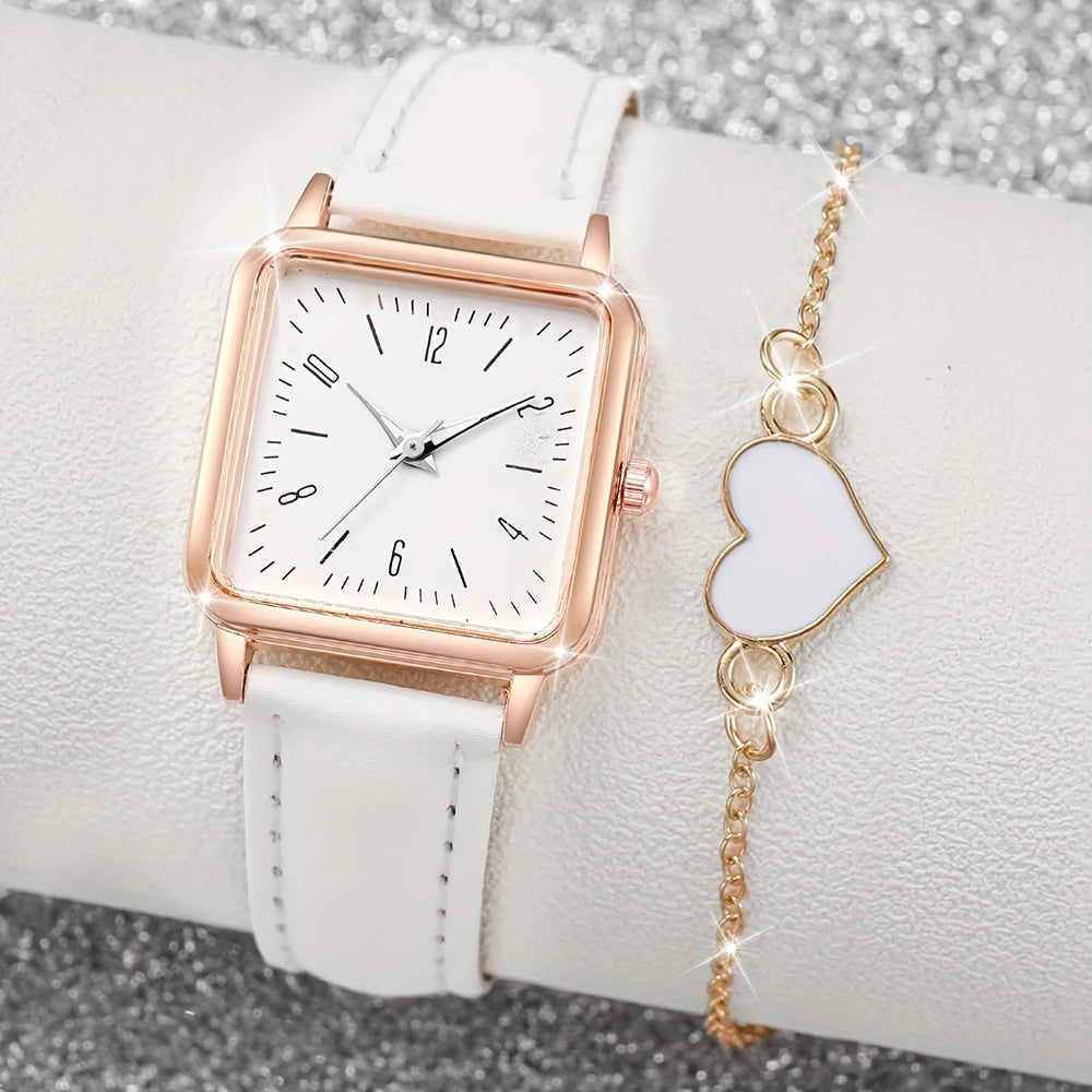 2/4PCS Fashion Minimalist Watch Luxury Men's and Women's Leather Belt Business Leisure Bracelet Quartz Watch