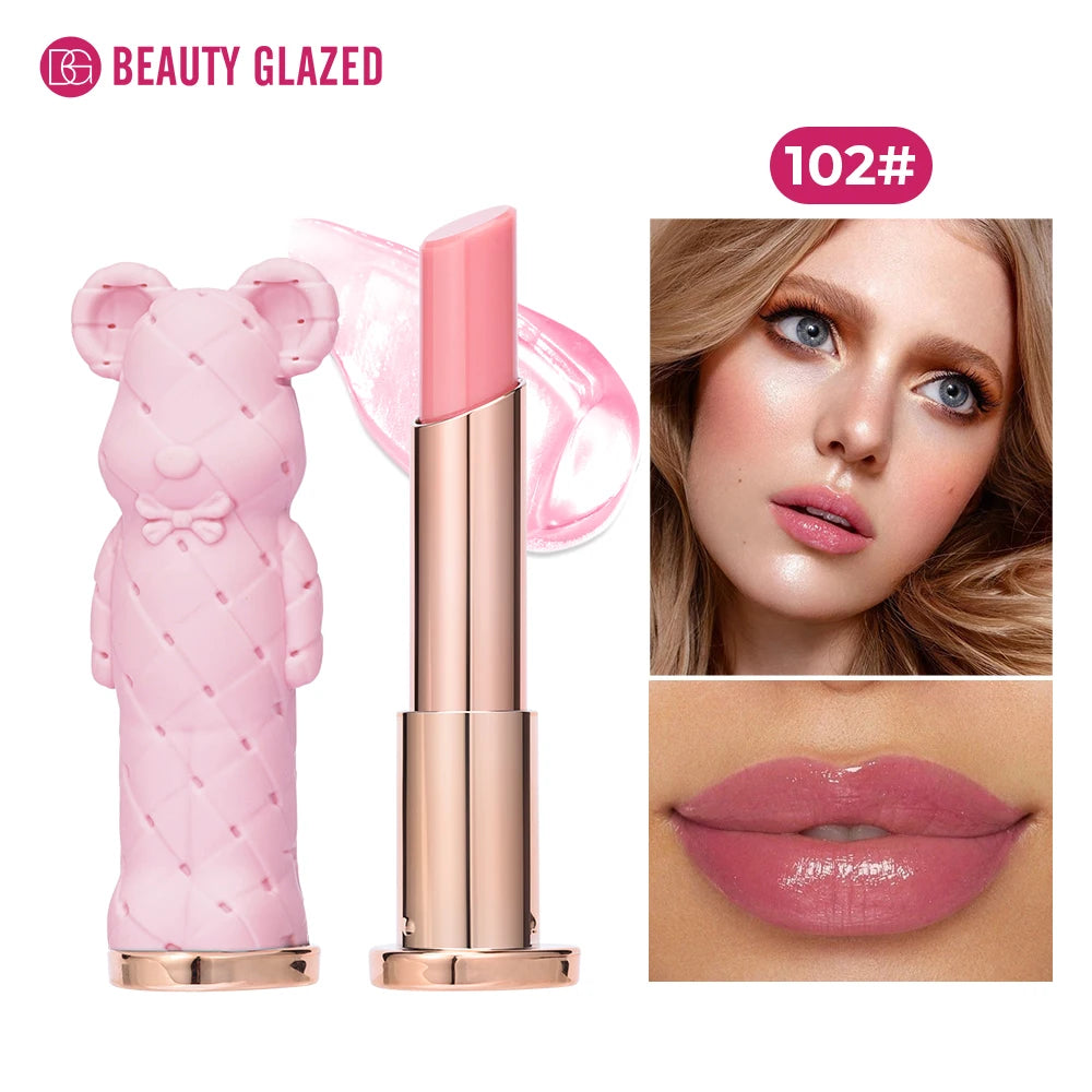 BEAUTY GLAZED Pink Bear Long Lasting Moisturizing Waterproof Natural Lip Balm Natural Formula Repairs Dry Lips Makeup