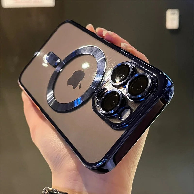 Luxury Transparent Wireless Charging Case For iPhone 15 14 13 12 11 16 17 18 Pro Max Plus Air Magnetic Silicone Cover
