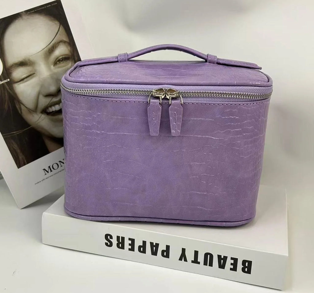 Custom Name Ladies Saffiano Split Leather Travel Toiletry Case Bag Portable Hanging Makeup Organizer Box Cosmetic Bag For Women