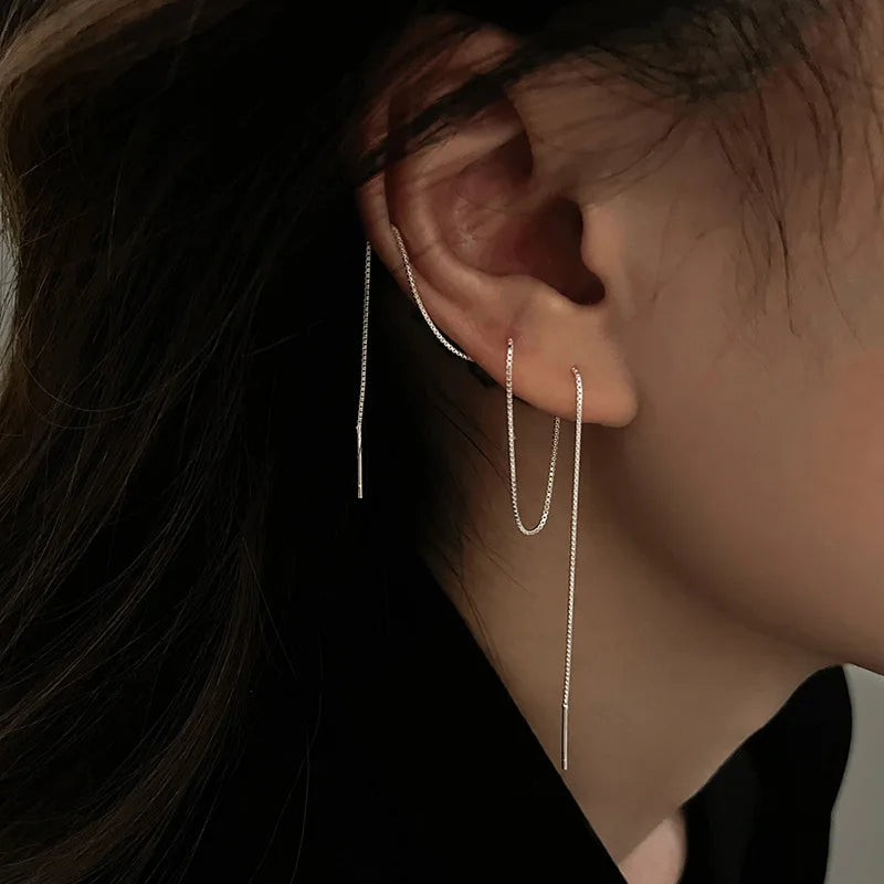 Trend S925 Silver Needle Long Earrings Wire Tassel Chain   Drop Earring Women's Ear Line Straight Hanging Earings Jewelry Gifts