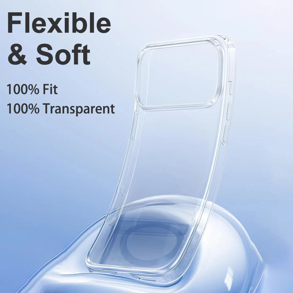  Transparent Silicone Phone Cases For iPhone 18 17 16 15 14 13 12 11 Pro Max Plus Air XR X Soft TPU Back Cover Clear Case