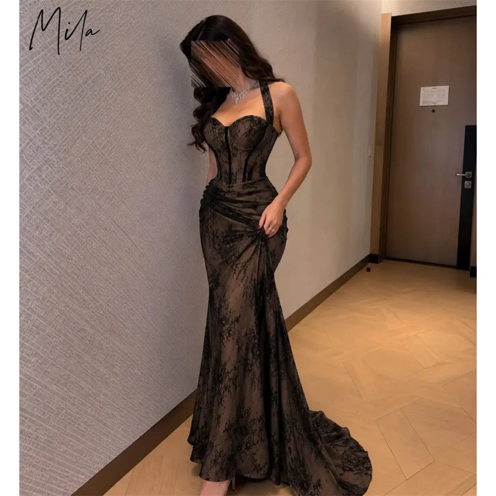 Mila Customized Black Mermaid Halter Backless Prom Dress Ruched Elegant Formal Evening Floor-Length Vestidos De Fiesta