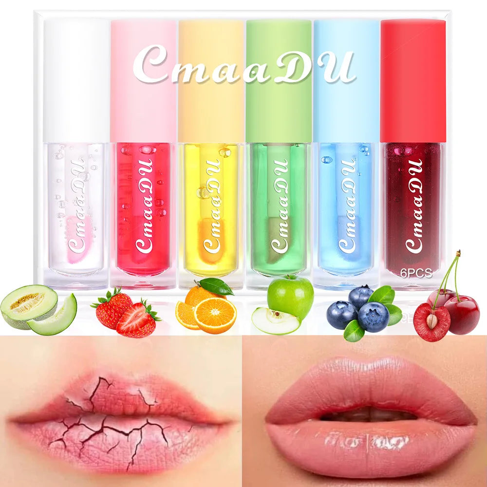 6 packs Fruit Color Changing Lip Glaze moisturizes, brightening, protects lips and fade lip lines lip gloss