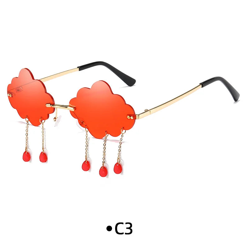 Shades Funny Cloud Shaped Men and Women Disco Glasses Clouds Tassel Sunglasses Rimless Sunglasses Steampunk Sunglasses