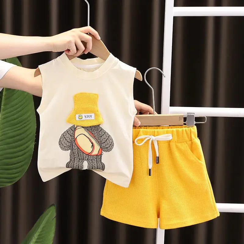 Summer Children Boys Girls Baby Fashion Infant Clothing Set Kids Cotton Cartoon Vest Shorts Suit Baby Tracksuit Kids Clothes