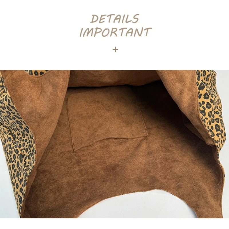 Leopard Print Vest Shoulder Bag for Women Double-sided Female Retro Suede Tote Purse Fall Winter Ladies Contrast Color Handbags