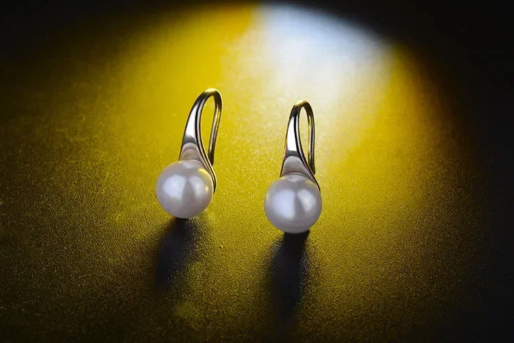 Korean fashion 925 Sterling Silver Earrings for Women Round Natural Freshwater Pearl Hook Dangle Drop Wedding Gifts Jewelry