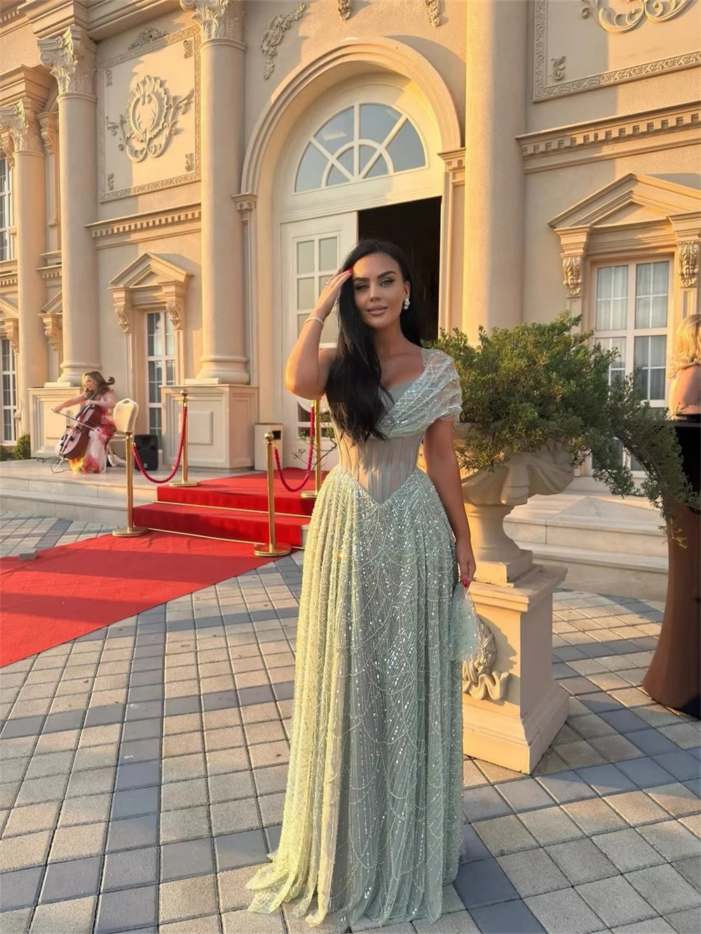 Mila Customized Sage Green A-line Beaded One Shoulder Prom Dress Elegant Pleats Formal Evening Floor-Length Vestidos De Fiesta