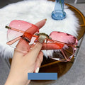 Square Rimless Sunglasses Women Luxury Brand Designer Summer Red Glasses Fashion Sun glasses For Men UV400 Shades Oculos