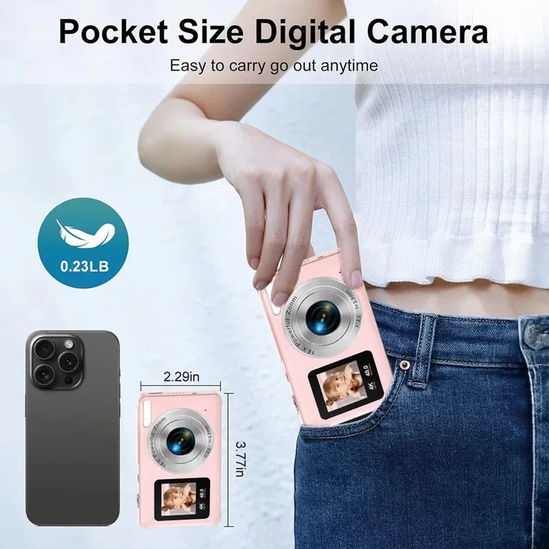 Lenovo 4K Digital Camera 48MP Dual Screen, Auto Focus Anti-Shake 16X Zoom, Vlogging Camera with 64GB SD Card, Compact Travel