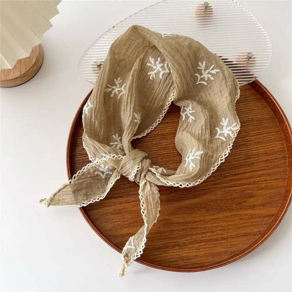 Headwear Pastoral Style Floral Lace Hair Scarf Y2K Sweet Cotton Linen Hair Band Headband Soft Wrap Bohemia Bandana Girls