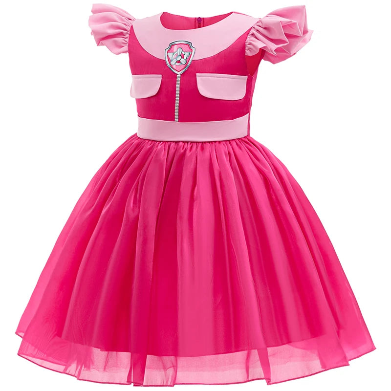 Disguise Cartoon Dog Leader Outfit Girls Skye Princess Dress For Children Carnival Halloween Birthday Party Performance Dress Up