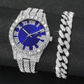 2PCS Luxury Rhinestone Men Watches Fashion Stainless Steel Band Male's Analog Quartz Watch Bracelet Set Relogios Masculino