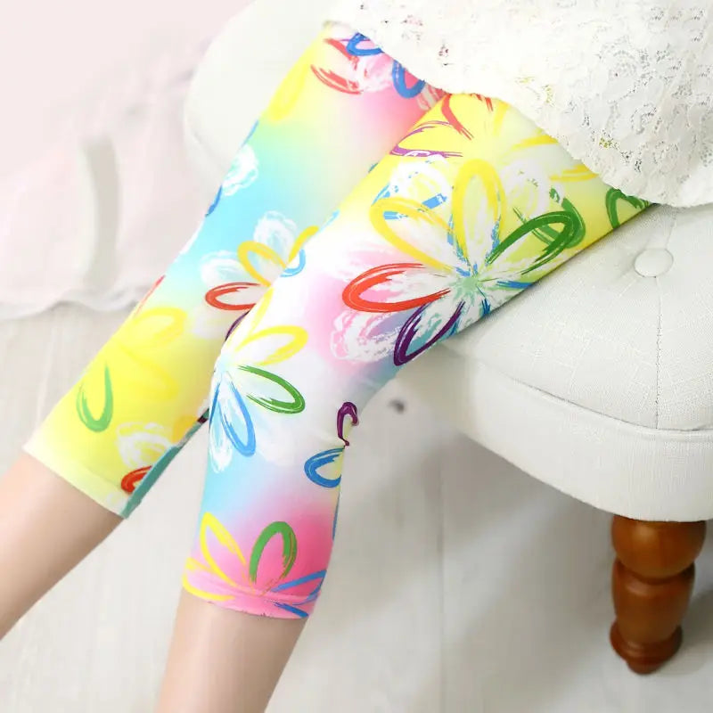 Girls Leggings Summer Children Skinny Pants Elastic Silk Breathable Causal Pencil Pants Flower Print Kids Leggings Girl Capris