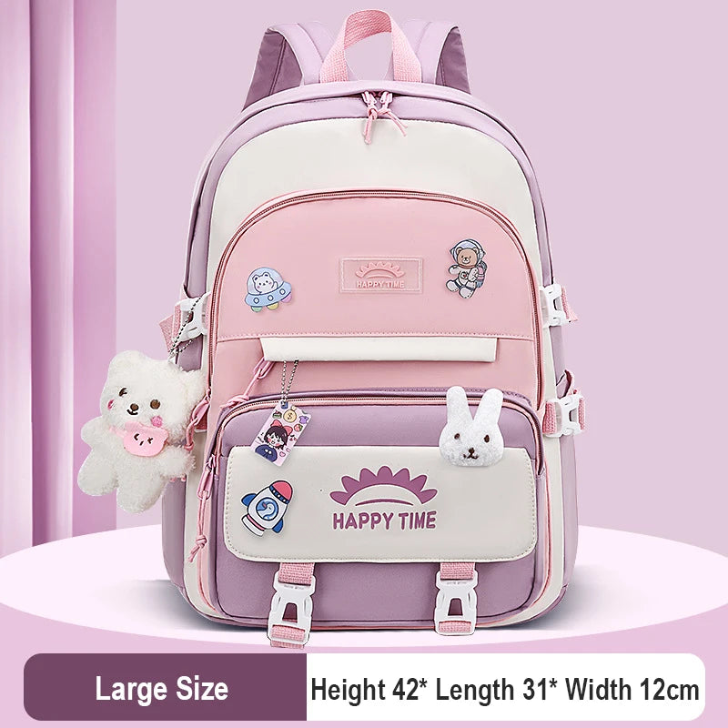 Large Capacity Cute Women Multi-Pocket Nylon Backpack Ins Junior High School Student School Bag Female Girl Backpack Laptop Book