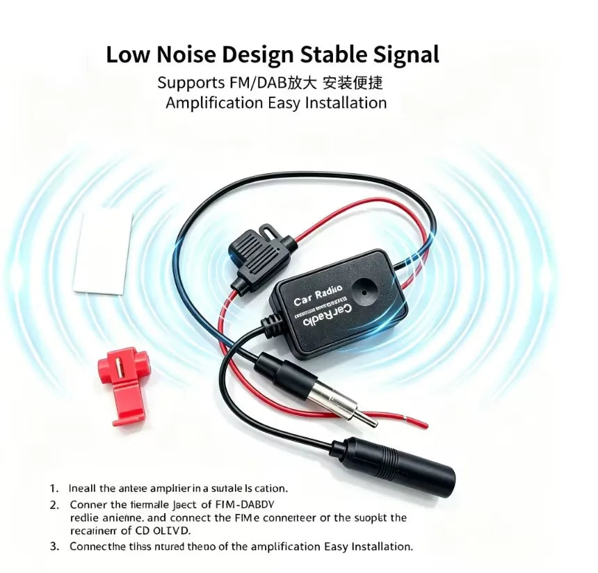 12V Vehicle-Mounted Active Antenna FM Car Radio Antenna Amplifier for Clear Reception