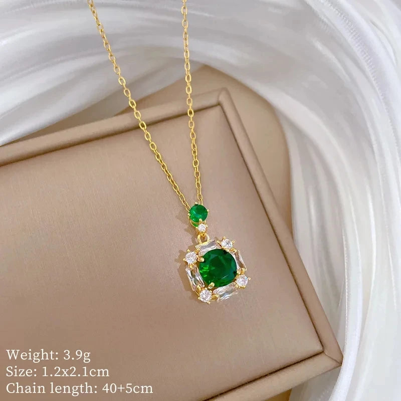 Fashionable Luxury Micro-Set Zircon Copper Pendant Necklace for Women Stylish Personality Versatile Stainless Steel Choker Jewel
