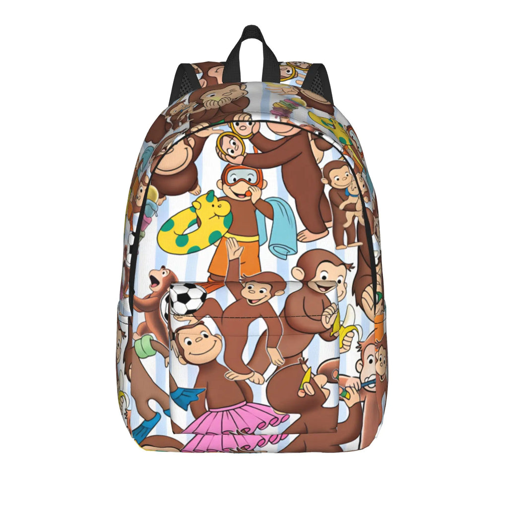 Curious George Swing Banana Stripe Backpack  Outdoor Style Backpacks Women High Quality Large School Bags Streetwear Rucksack