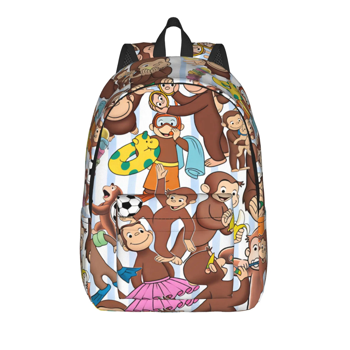Curious George Swing Banana Stripe Backpack  Outdoor Style Backpacks Women High Quality Large School Bags Streetwear Rucksack