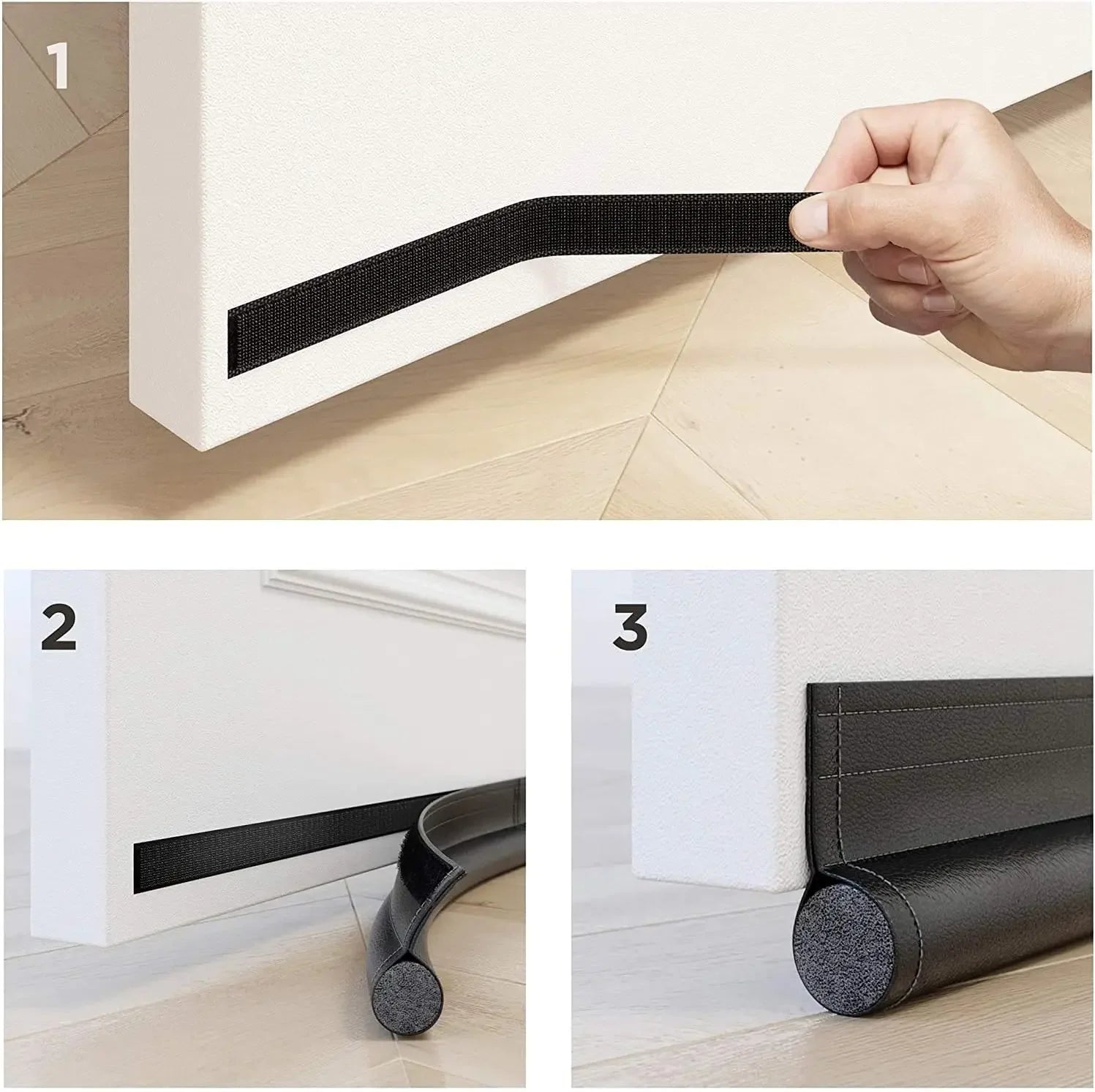1PC Black Door Bottom Seal Strip Soundproof Insulation Wind Under Door Draft Stopper Blocker Weather Strip for Interior Exterior