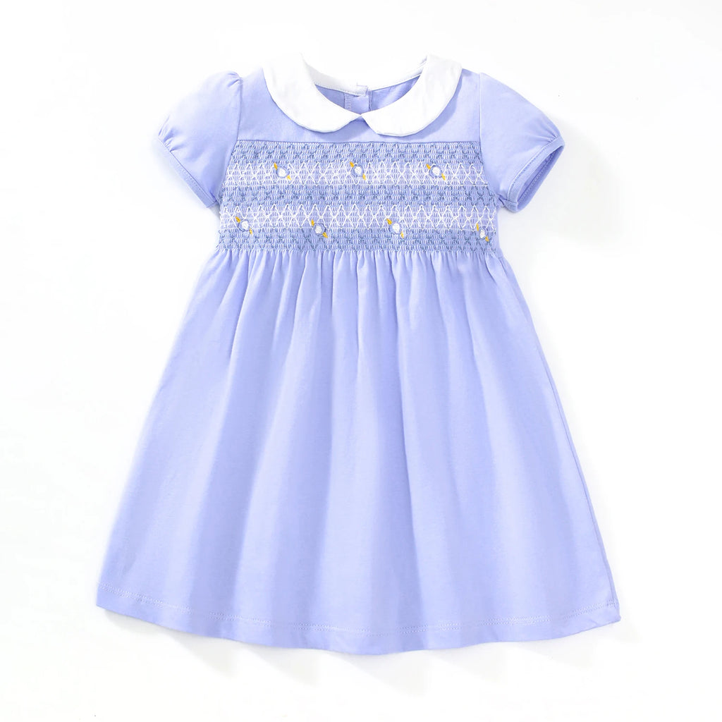 TUONXYE Summer Baby Girl Dress Cotton Button Smocked Floral Embroidery Short Sleeve Kids Princess Party Dresses