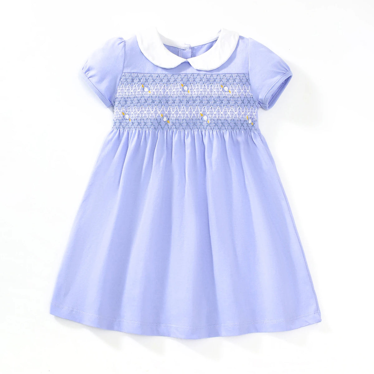 TUONXYE Summer Baby Girl Dress Cotton Button Smocked Floral Embroidery Short Sleeve Kids Princess Party Dresses