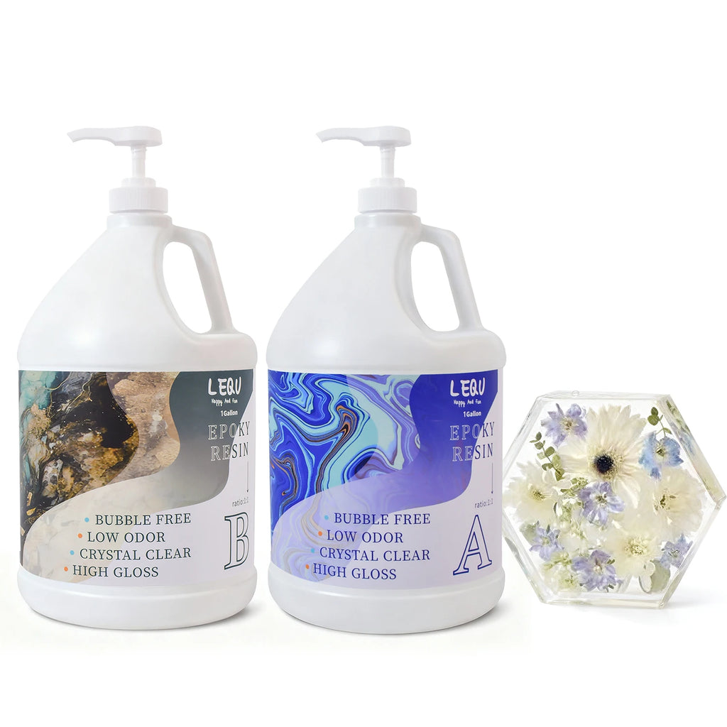 LEQU 2 Gallon Crystal Clear Epoxy Resin Kit, Bubble-Free & Non-Yellowing, Fast-Curing for Coating, Casting, Jewelry, Table Tops, Bar Tops, Solid Wood Side Tables, Handicrafts
