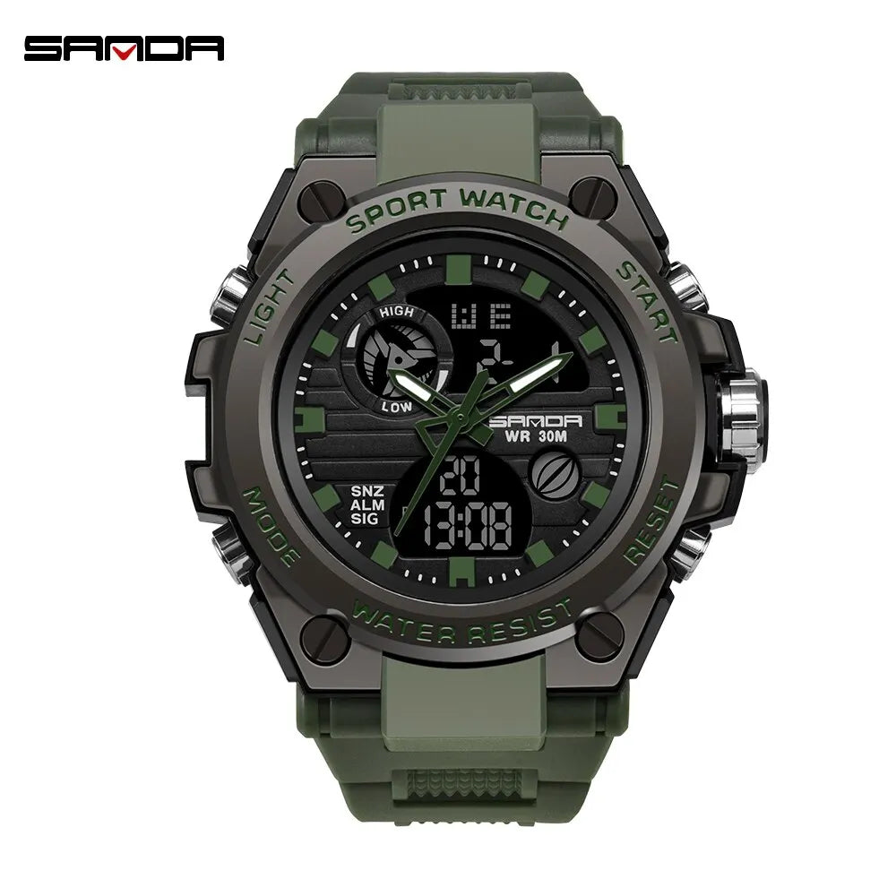 SANDA Top Luxury Watches Men Military Army Mens Watch Waterproof Sport Wristwatch Dual Display Watch Male Relogio Masculino