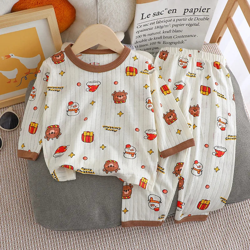 Cute Bear Print Baby Clothing Set Children Long Sleeve+ Pants Two Pieces Suit Kids Cotton Pullover Top Tee Girl Boy Casual