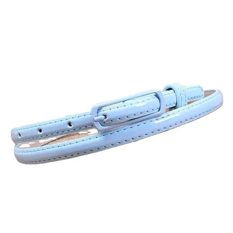 Thin Waistband Women Belt for Dress Sweater Jean Fashion Candy Colors Simplicity Solid Color PU Patent Leather Female Belt