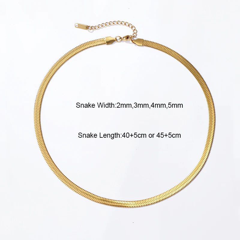 Classic Fashion Unisex Snake Chain Choker Necklace Woman Stainless Steel Herringbone Gold Color Chain Daily Necklace Jewelry