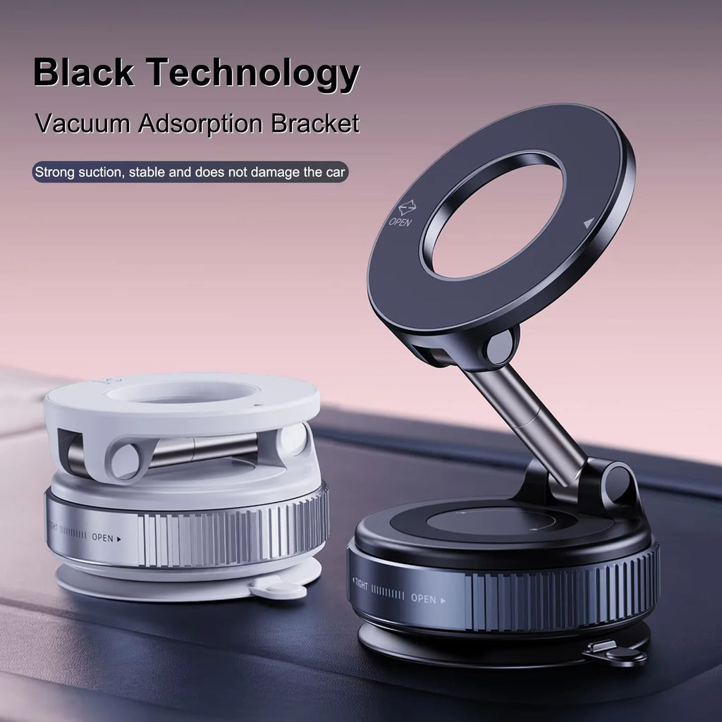 Upgraded Foldable Magnetic Car Phone Holder – N52 Magnet, 360° Rotatable, Dashboard Suction Cup, ABS, with Wrench & Mount Pad