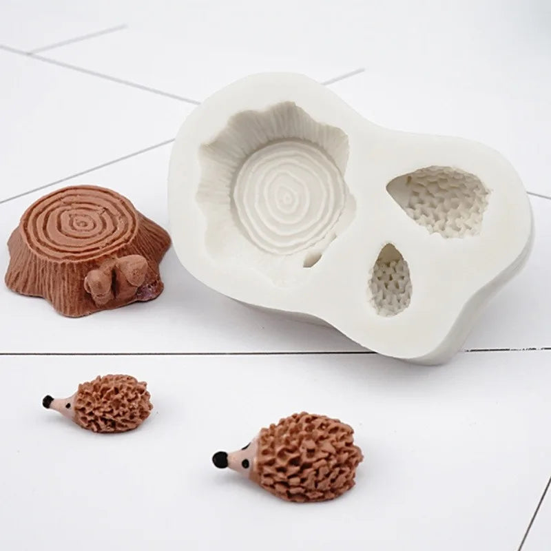 Tree Stump & Hedgehog Silicone Moulds Fondant Cakes Decorating Tools Sugarcrafts Chocolate Gumpaste Mold Baking Tools