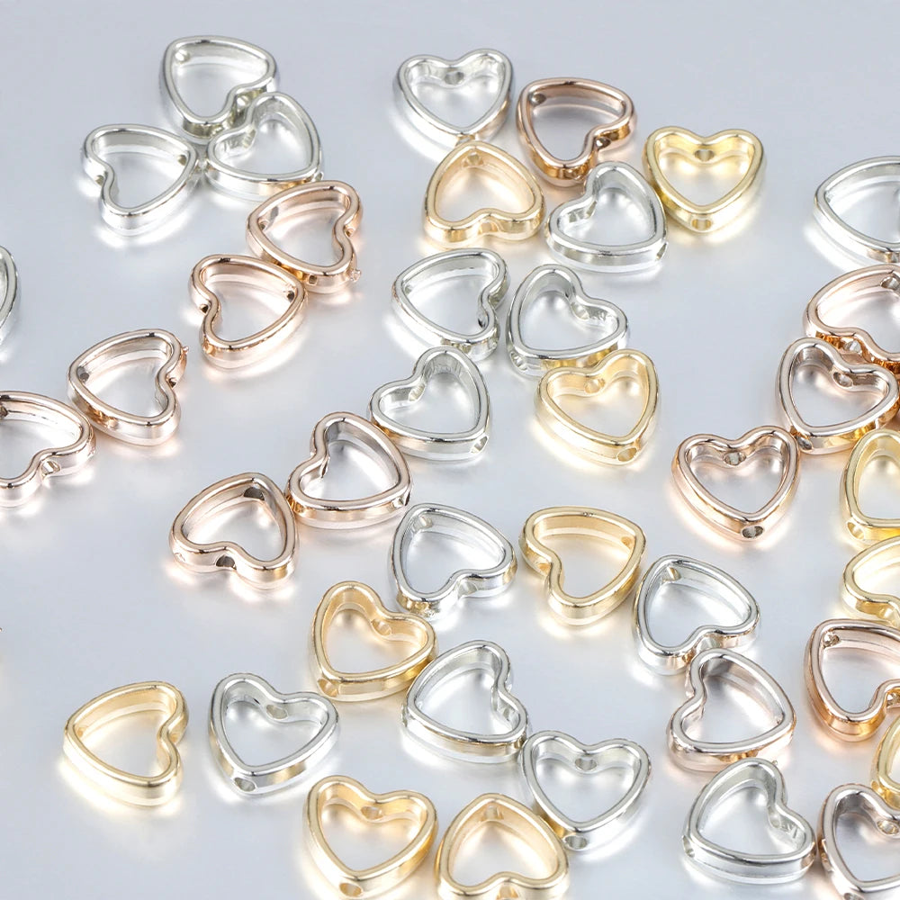 50pcs Heart Frame Wrapped Bead Double Stright Hole Spacers Loose Beads  for Jewelry Making DIY Findings