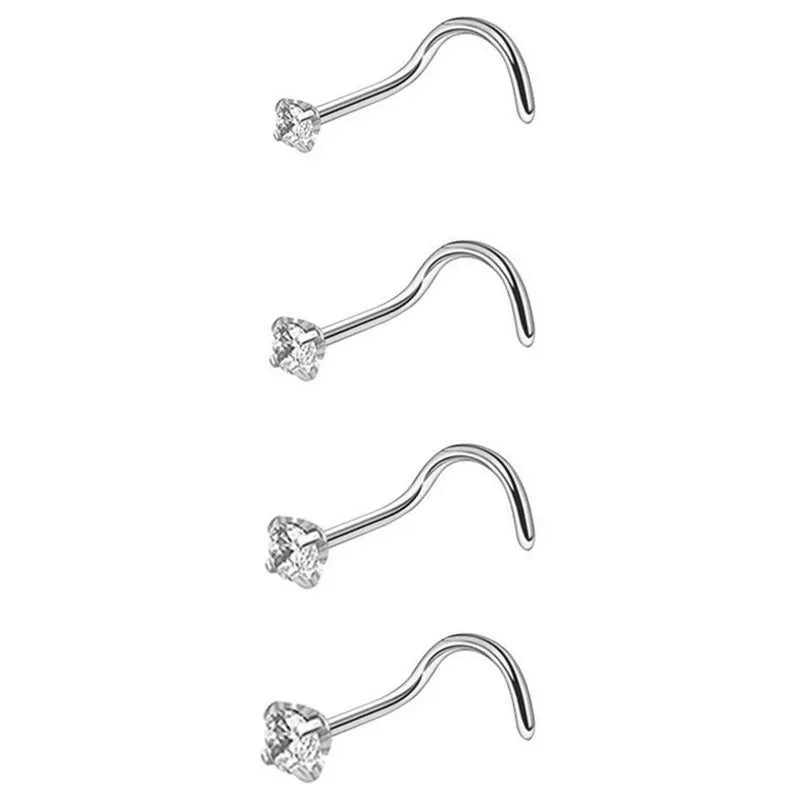 4/12PCS 20G 316L Stainless Steel Zircon Nose Piercing Stud for Women Men, L Shape Nose Ring Nose Screw Nose Piercing Jewelry