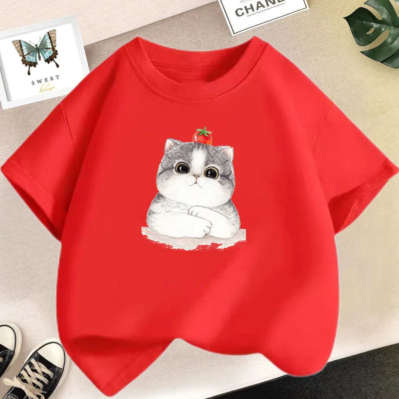 Girls Cotton Cute Cat/dog Graphic T shirt Summer Fashion Vintage Personality Kawaii Purple clothes Short Sleeve Tops
