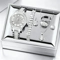 Women Rose Gold Diamond Watch 6Pcs Jewelry Set Necklace Earrings Bracelet Ring Luxury Gift For Her